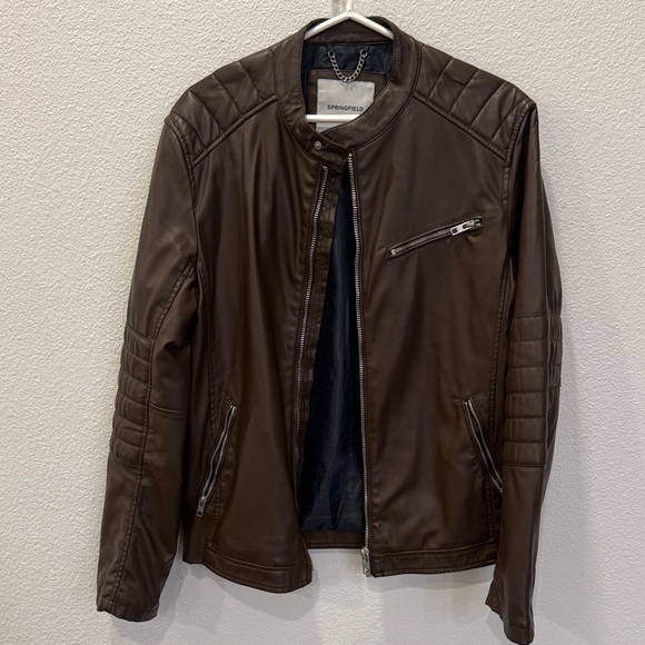 Men's Quilted Brown Leather Jacket